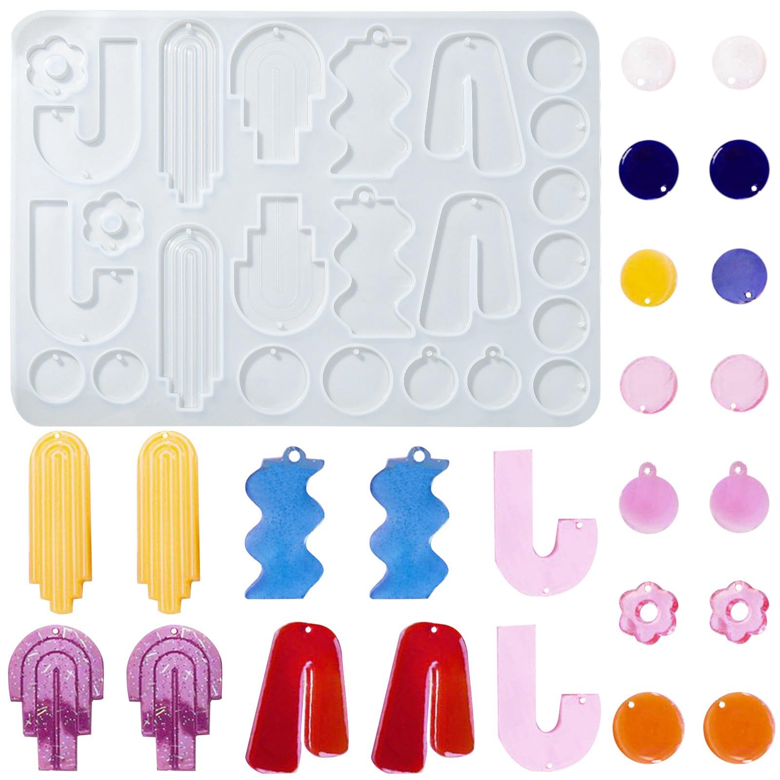 UR URLIFEHALL 5 Pcs Silicone Geometric Moulds Flower Round Wave Silicone Moulds Resin Jewellery Moulds for Keychain Necklace Earring Making