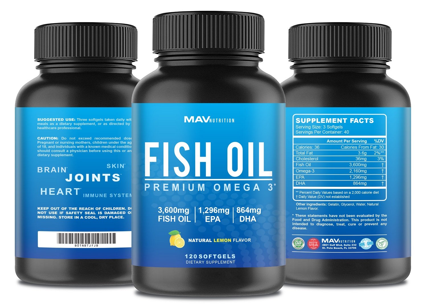 Premium Fish Oil Omega 3 - Max Potency - Weight Loss - 3,600mg + 1