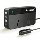 ALLWEI 200W Car Power Inverter, 12V DC to 110V AC Car Inverte with 4 USB Fast Charging Port(2xUSB A, 2xUSB C)- Car Charger Cigarette Lighter Adapter for Phone, Laptop and Small Devices on Road Trip