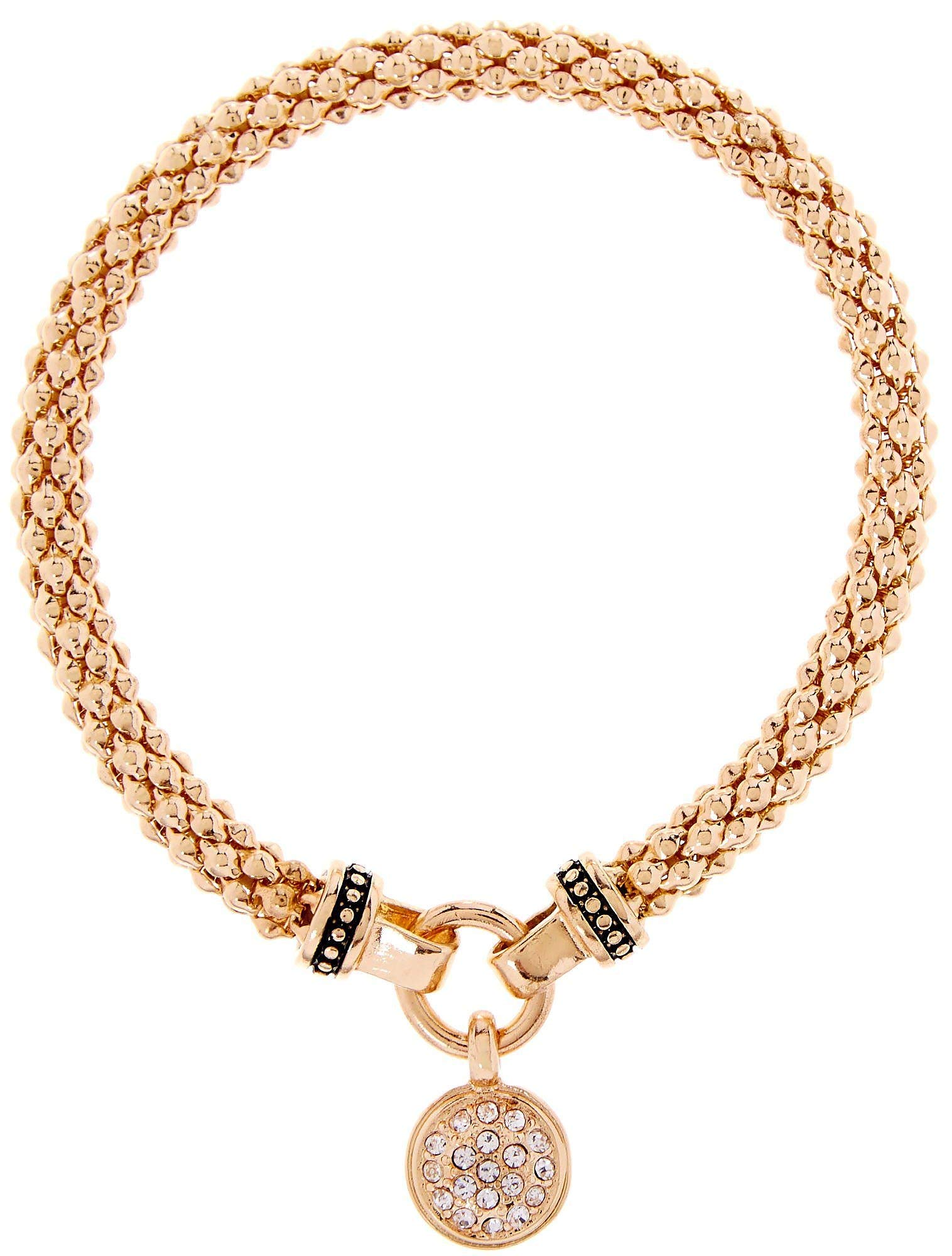 Nine West Pulsera elástica Pave Circle para mujer, brazalete apilable en tono dorado con detalles inspirados en cristal transparente, joyería de moda en capas para el estilo diario