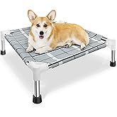 Elevated Dog Bed, Raised Cooling Lifted Dog Cot for Indoor &amp; Outdoor | Cooling Breathable Outside Portable Dog Hammock Bed for Small Pet ,Non-Slip Feet, Stainless Steel Frame