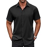 COOFANDY Men's Button Down Shirt Short Sleeve Dress Shirt Casual Beach Summer Wedding Shirt