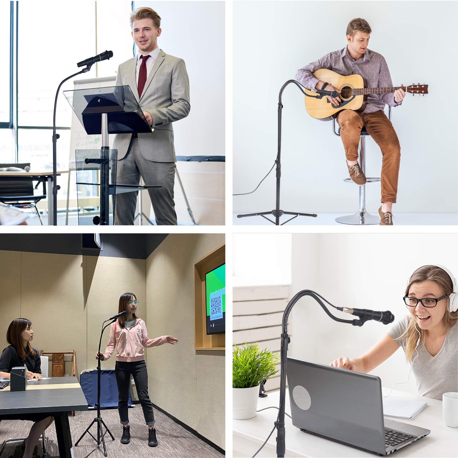 Microphone Stand Boom Mic Stand-Kangziliang Mike Stand Gooseneck Microphone Stand Tripod Adjustable Height 3'- 6' with Mic Clips and 3/8