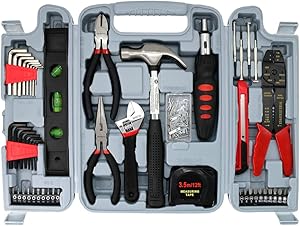 Hand Tool Kit Household Repair Tools-SAVWAY TOOL DIY Tool Set H4001A Hardware Toolbox 130pc Combo Kit Red and Black Toolbox Building Kits
