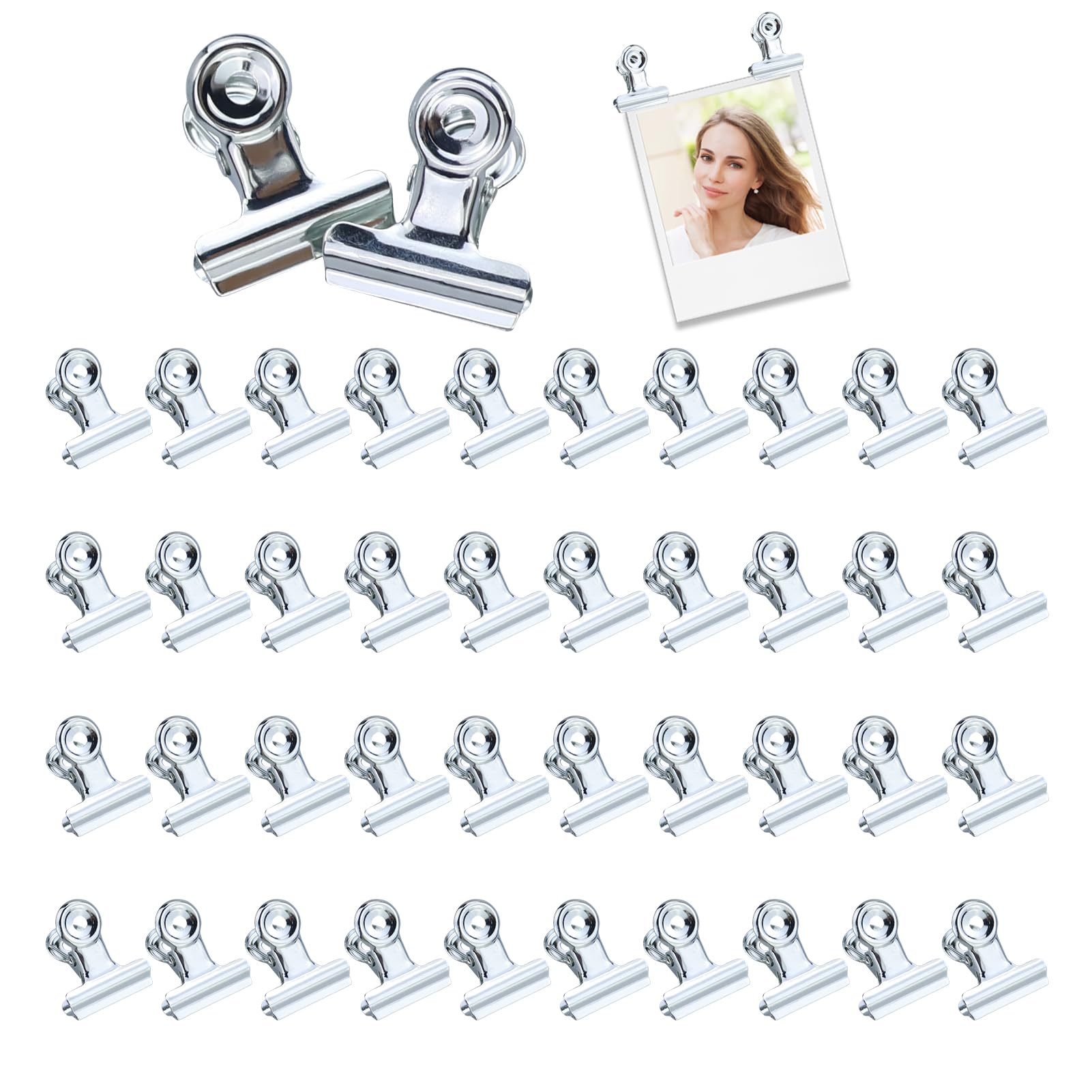 HXMJIED 40PCS Silver Binder Clips, 0.87 Inch(22MM) Metal Hinge Clips, Mini Metal Binder Clips, Mini Paper Clips, Clip Metal Photo Clip