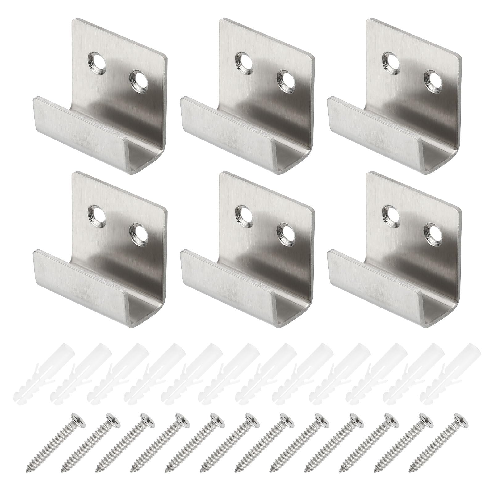 PATIKIL Tile Hanger Bracket 1.38x0.79x0.6, 6 Set U Wall Mounted Mirror Clips Fastener Stainless Steel Metal Mirror Holder Kit L Size with Screws for Large Mirror Silver Tone