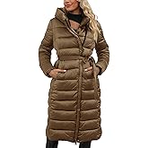 Bellivera Women's Puffer Jacket Lightweight Quilted Hooded Long Down Alternative Coat with Belt