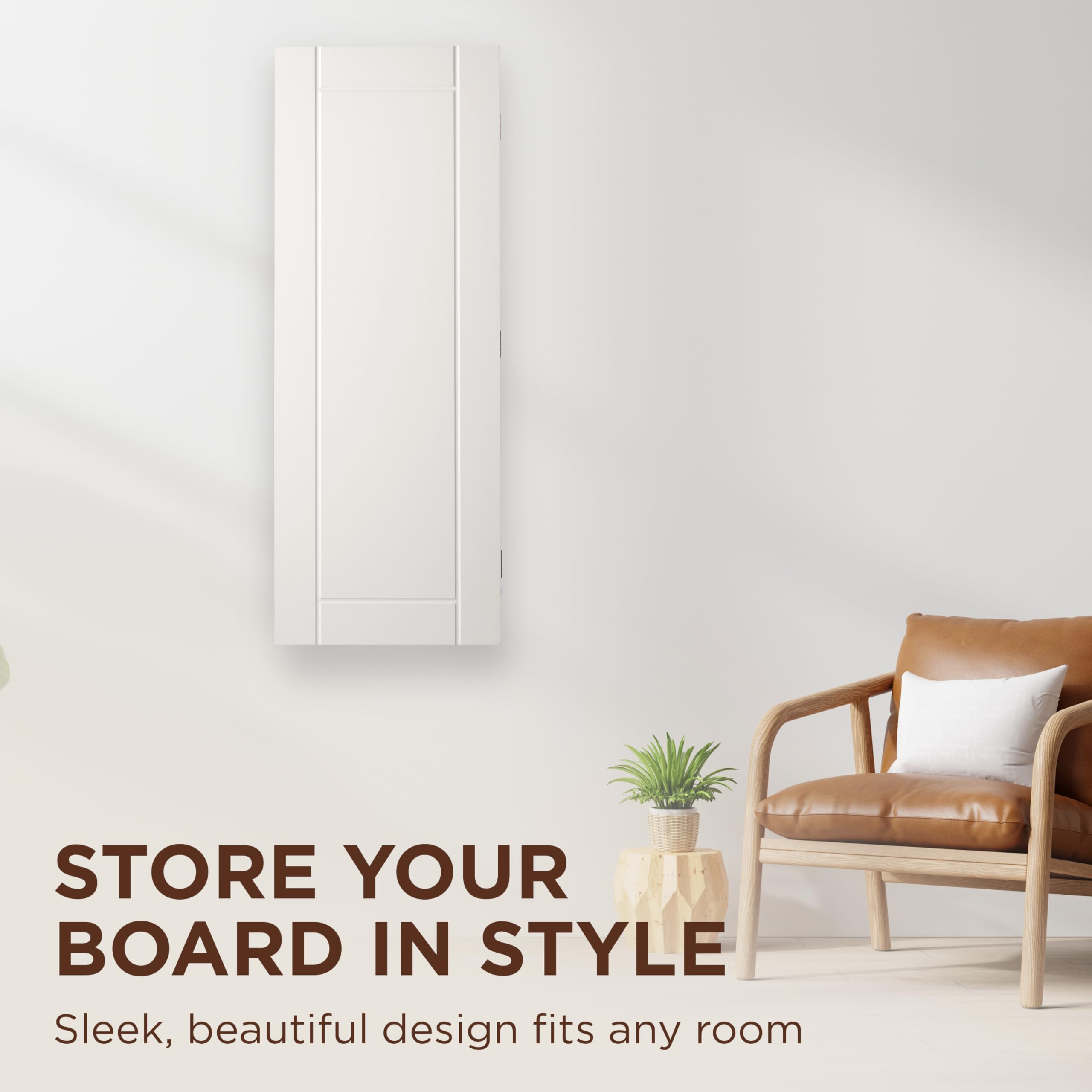 Ivation Wall-Mounted Ironing Board Cabinet, Foldable Ironing Storage Station for Home, Apartment , Easy-Release Lever, Garment Hooks, White