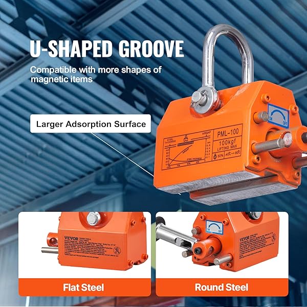 VEVOR MAGNETIC LIFTER, 220 LBS/100 KG PULLING CAPACITY, 2.5 SAFETY FACTOR, NEODYMIUM & STEEL, LIFTING MAGNET WITH RELEASE, PERMANENT LIFT MAGNETS, HEAVY DUTY MAGNET FOR HOIST, SHOP CRANE, BLOCK, BOARD