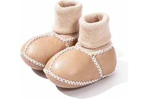 Mel&Syd 100% Sheepskin-Lined Baby Booties: Stay-On Thermal Wool Newborn Shoes Socks - Warm Soft Sole Infant Slippers for Boy Girl 0 to 12 Months