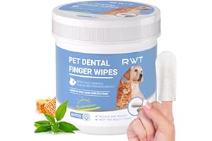 RWT Dog Teeth Cleaning Wipes, 60 Counts – Reduces Plaque and Tartar, Freshens Breath, Disposable Finger Wipes for Dogs & Cats Toothbrush Gentle Dental Care
