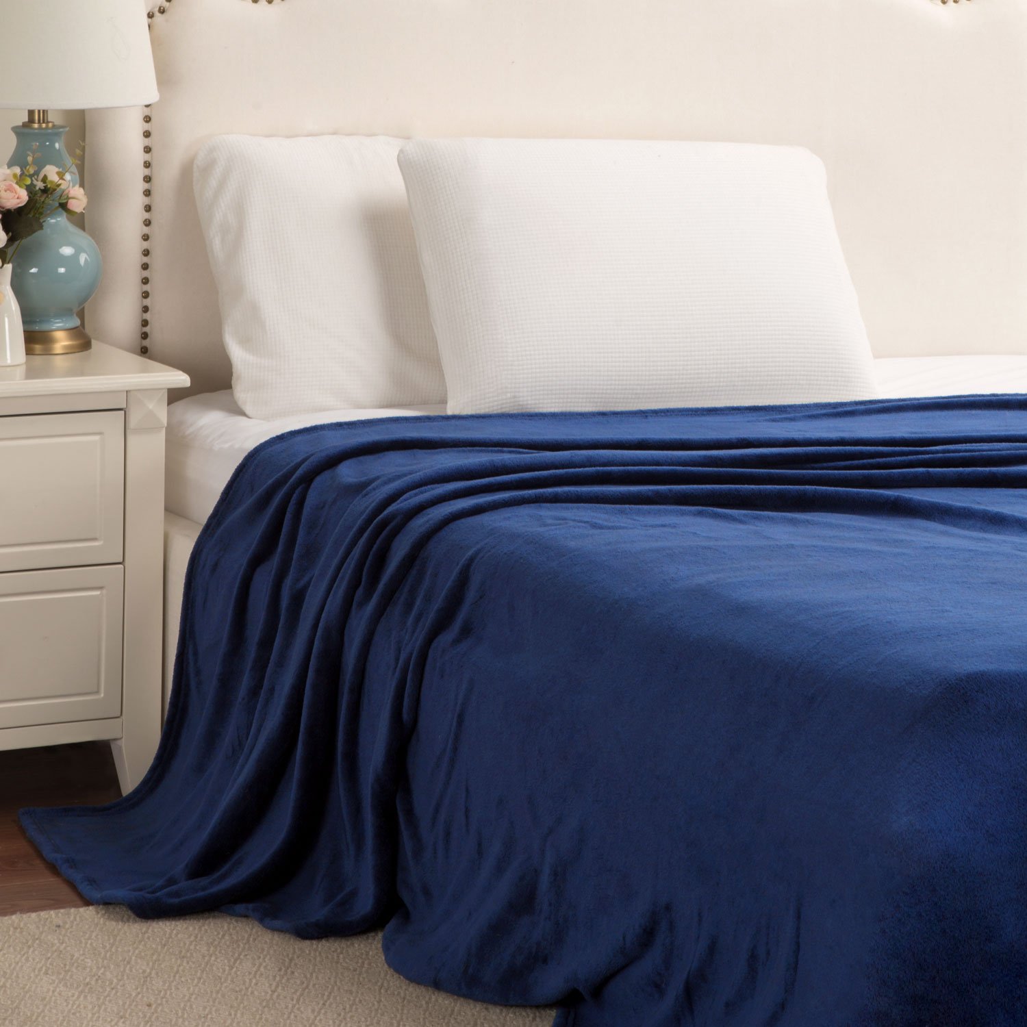 Flannel Fleece Blanket Navy King Size Lightweight Cozy ...