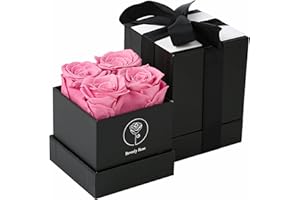 BEVERLY ROSE Forever Roses That Last A Year, Mothers Day Gift,Mothers Day Flowers For Delivery Prime Pink Preserved Roses For Delivery Prime, Eternity Roses In A Box, Real Flowers In A box Black Box 4PCS
