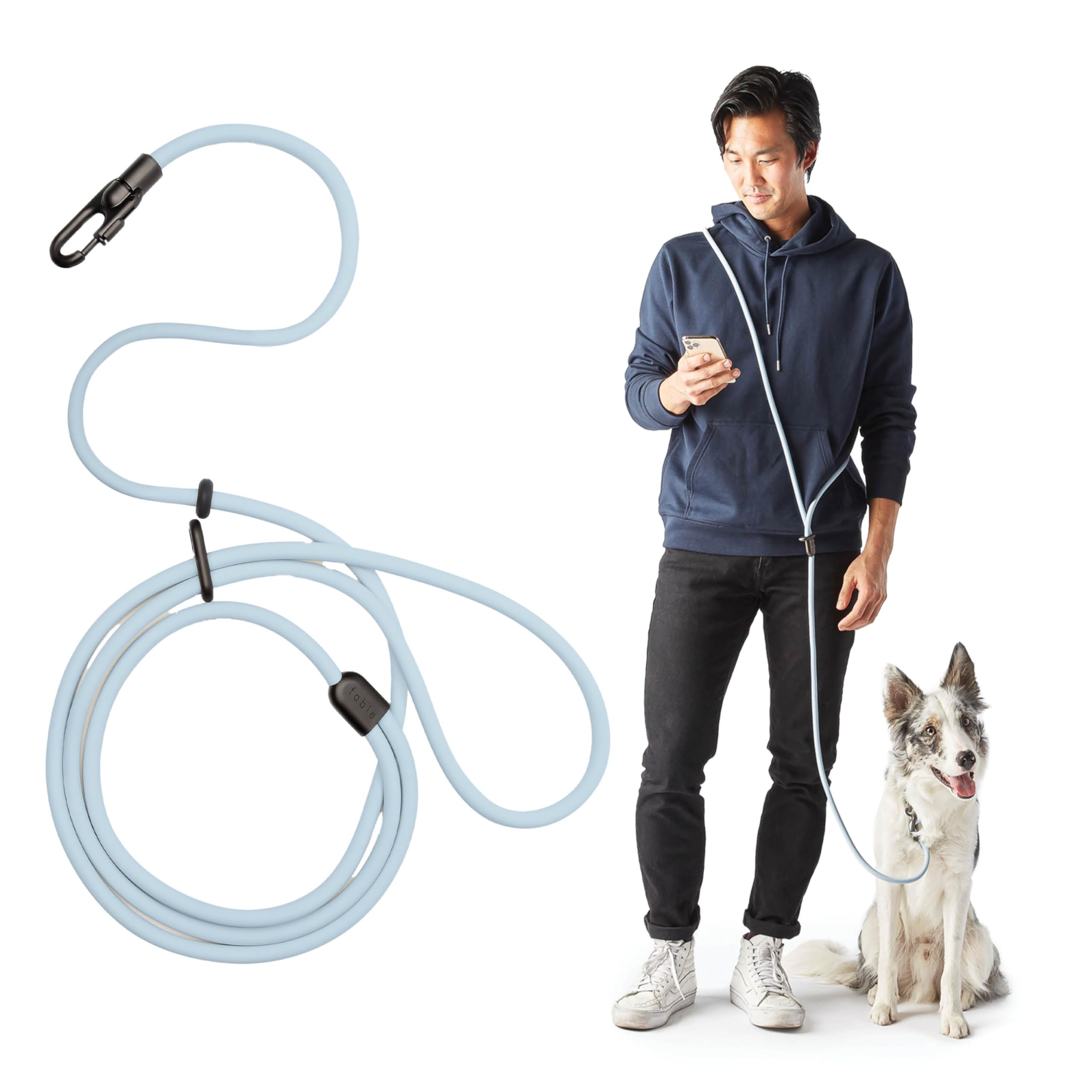 Fable Magic Leash - Hands Free Dog Leash - Can be Worn as Belt, Bandolier, or Wrist Strap - Waterproof, Mold/Smell-Proof, & Durable - Light Blue - X-Small/Small