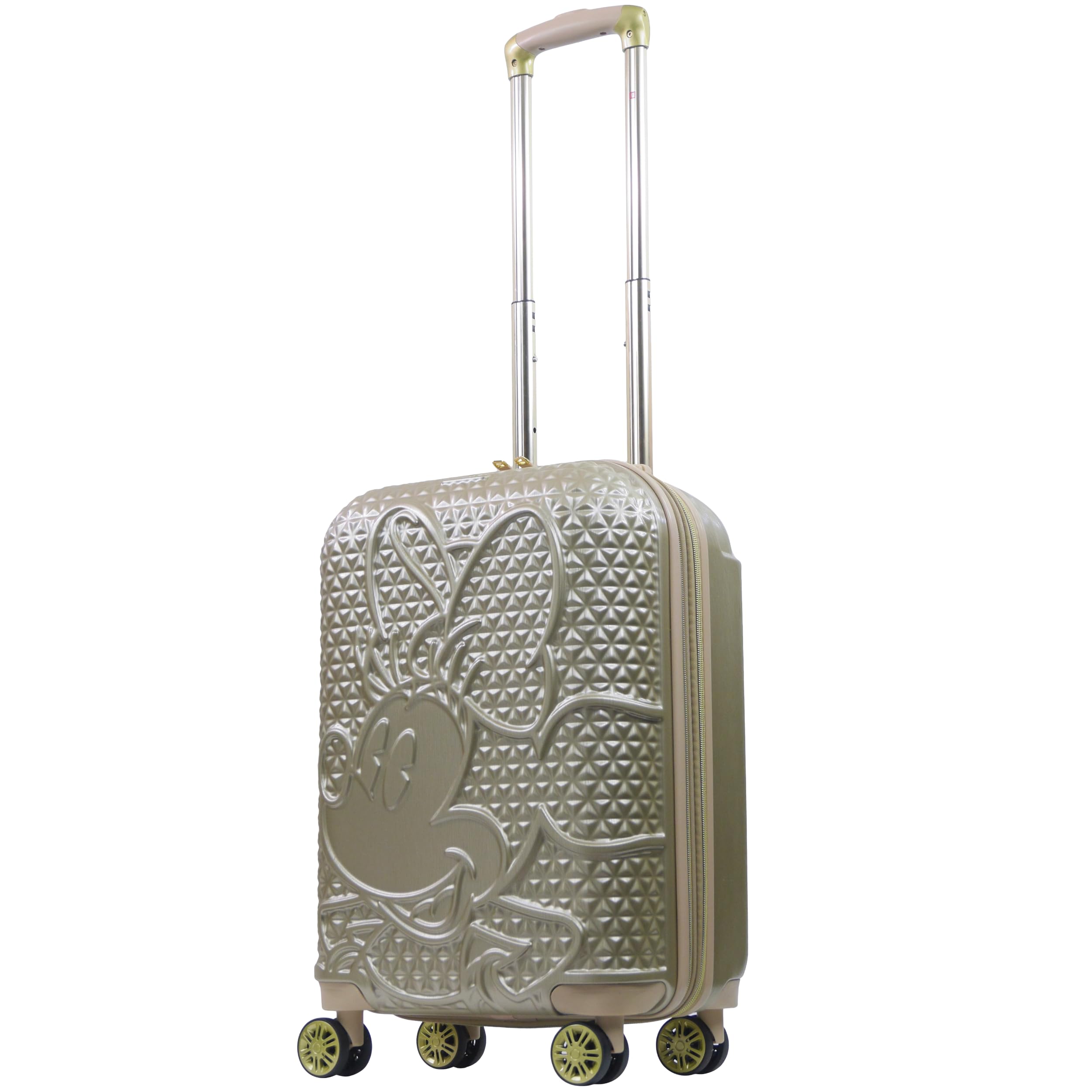 FUL Disney Minnie Mouse Carry On Luggage, Textured Hardshell Rolling Suitcase with Spinner Wheels, Gold, 21 Inch