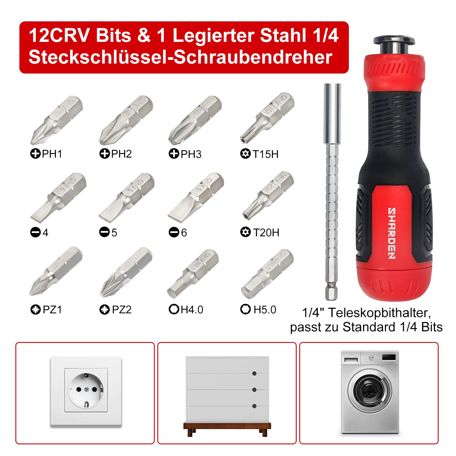 SHARDEN Multibit Schraubendreher 13-in-1 Magnetische Schraubendreher Set 3