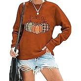 It's Fall Y'all Leopard Plaid Dot Pumpkin Sweatshirt Women's Halloween Long Sleeve Casual Pullover Tops