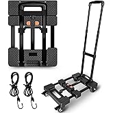 VDHU Folding Hand Truck,400lbs Load-Bearing Heavy Duty Luggage Cart with 4 Wheels& Brakes &Extendable Base Plate,Dolly Cart w