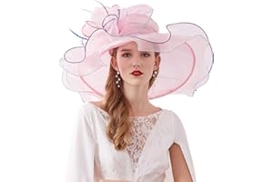 ELLYDOOR Women Derby Church Hat Organza Flower Wedding Tea Party Fascinator Hat Wide Brim Sun Hat