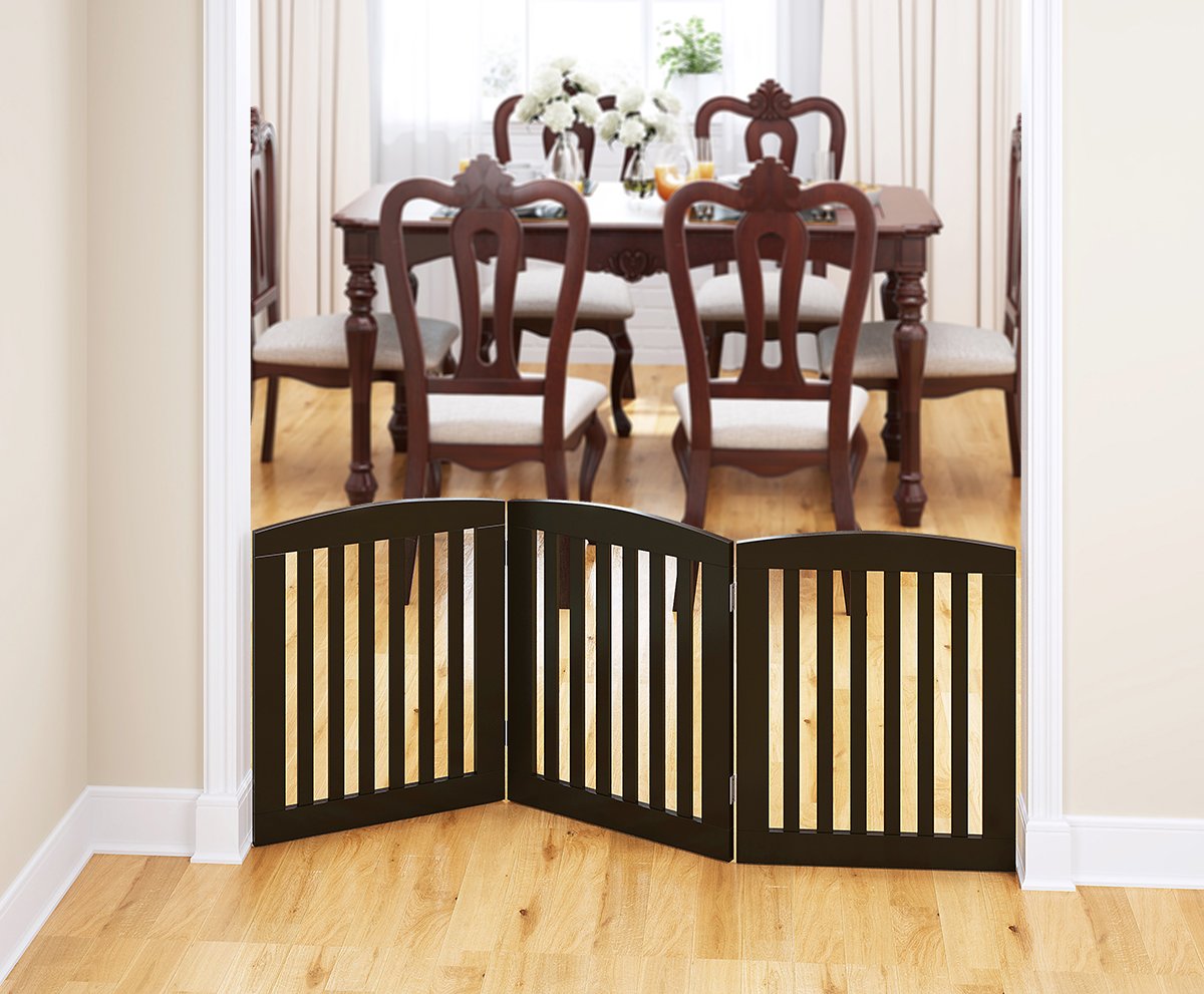 PAWLAND Wooden Freestanding Foldable Pet Gate for Dogs, 24 inch 3 Panels Step Over Fence, Dog Gate for The House, Doorway, Stairs, Extra Wide (Espresso, 24" Height-3 Panels) : Pet Supplies