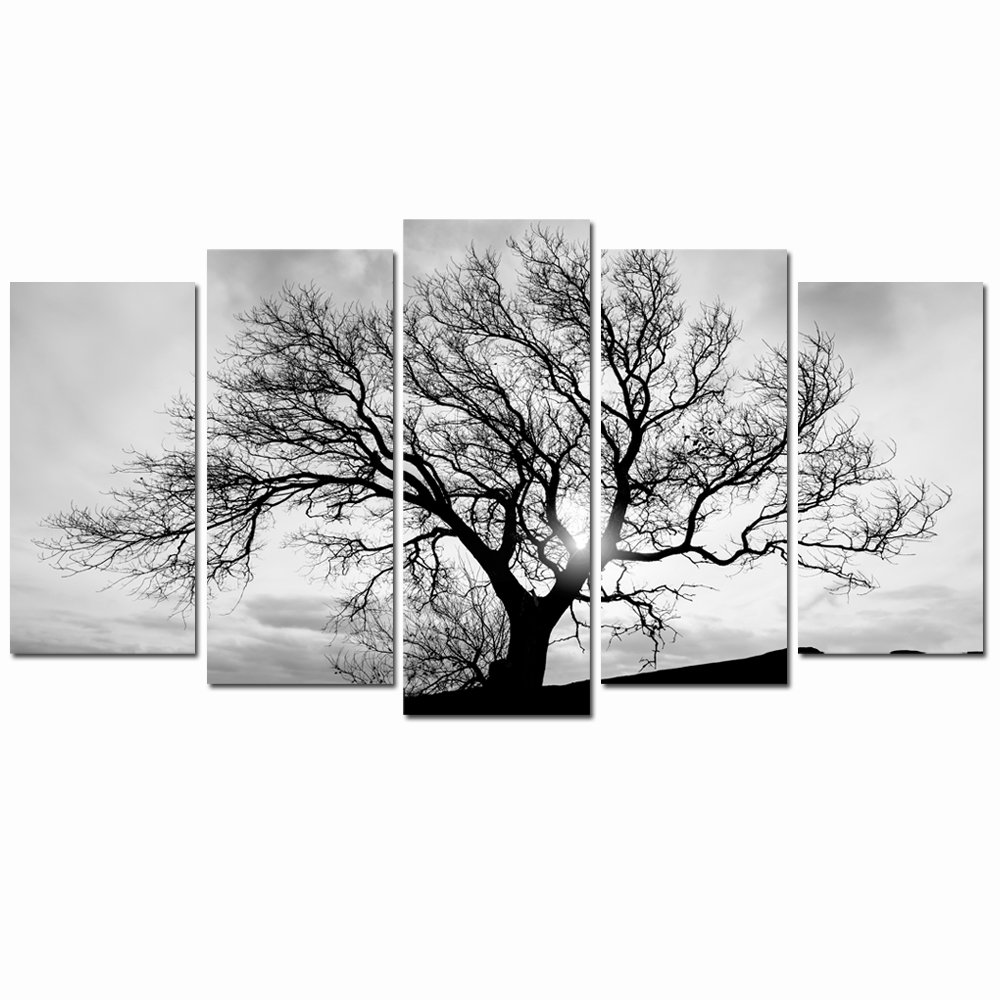 Live Art Decor - Black and White Tree Canvas Art,Great Sunset Shot Pictures Print on Canvas,Modern Home Decor,Large Size