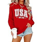 Lacozy Womens USA Sweatshirt Crewneck American Flag Sweater Long Sleeve 4th of july T shirts Loose Fit Pullover Tops Fall