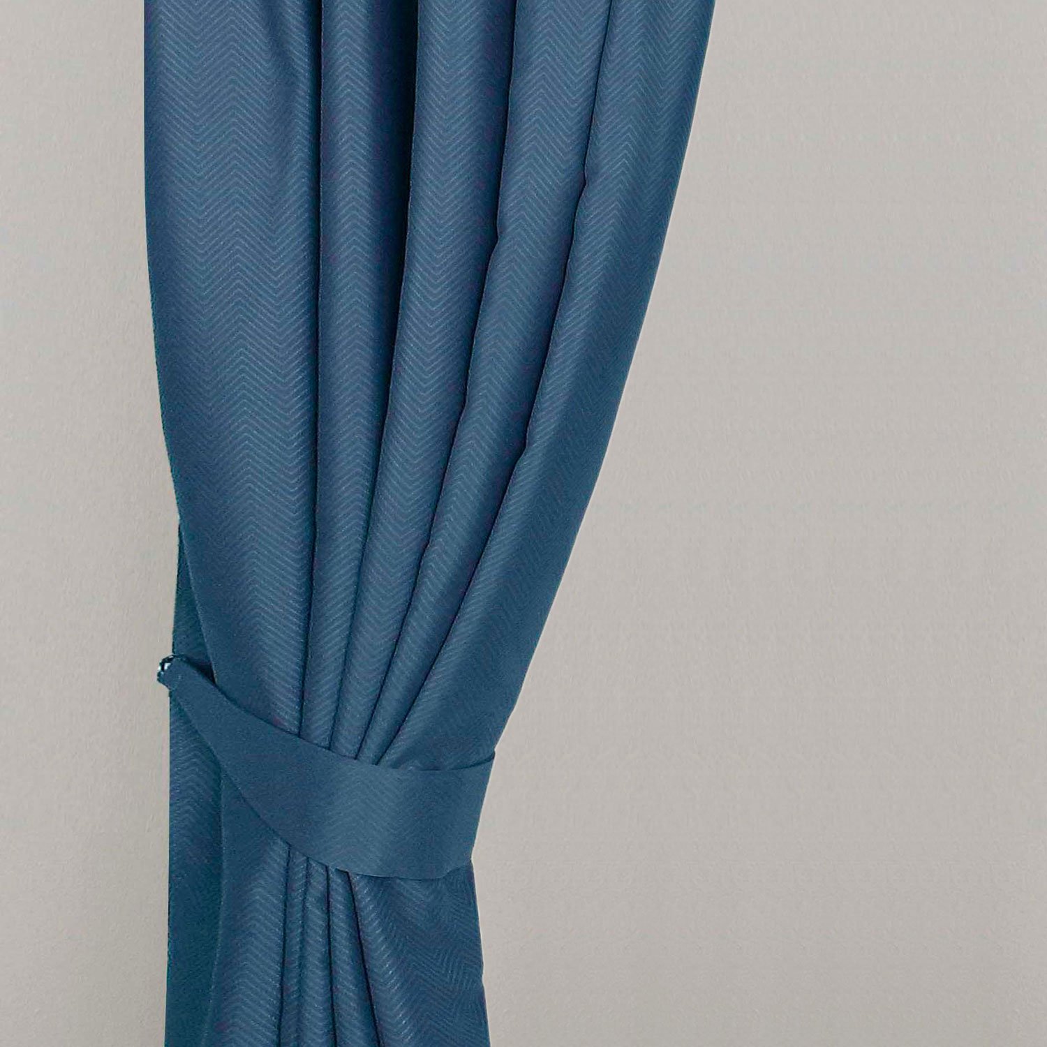 HOMESCAPES Navy Blue Embossed Curtain Tie Back Pair Herringbone Chevron Textured Retro Geometric Design 2 Tie Backs For Curtain Pair – Coordinating with Blackout Thermal Curtains