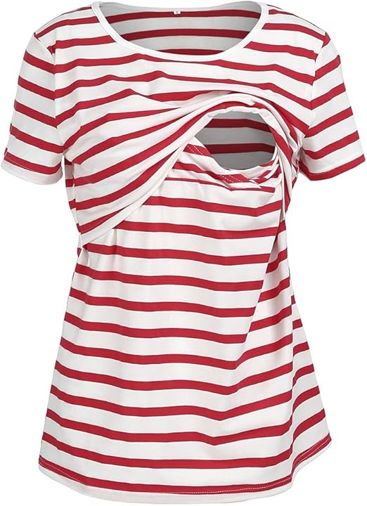 Amazon Co Jp 授乳服 ボーターtシャツ 授乳口付き 半袖授乳用シャツ 服 ファッション小物