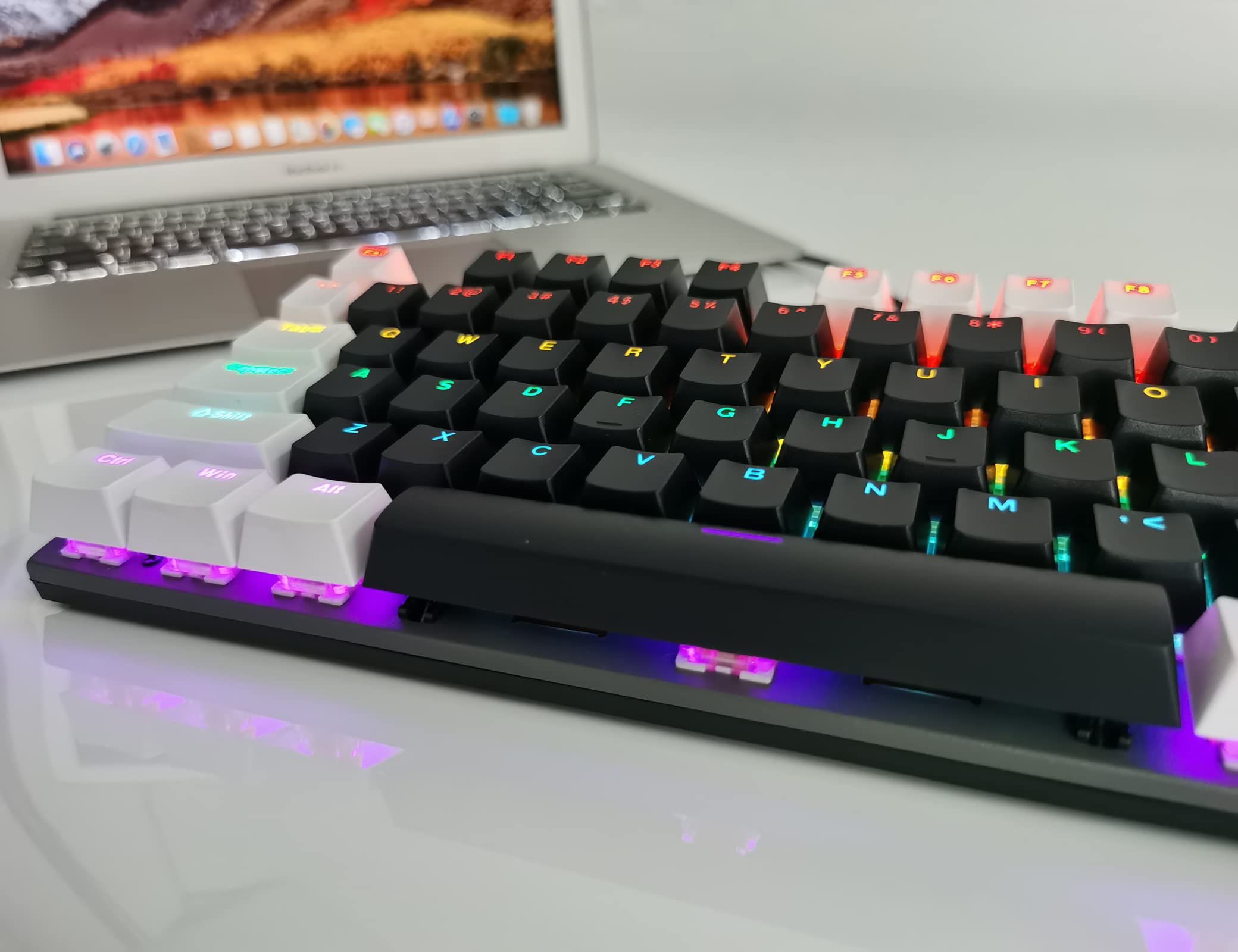Basaltech Mechanical Gaming Keyboard with White LED Backlit, 104-Key Anti-Ghosting Blue Switch Ergonomic Metal Panel Classic Keycaps Light Up Keyboard Wired USB for PC, Laptop, Mac