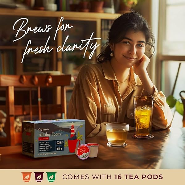 GYA TEA CO ALL DAY FOCUS TEA GIFT SET (16 CT) – ASSORTED TEA POD VARIETY PACK WITH EARL GREY, BLACK, GREEN & JASMINE GREEN 4 FLAVORS FOR REFRESH & ENERGY