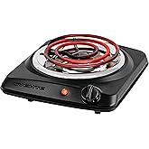 OVENTE Electric Countertop Single Burner, 1000W Cooktop with 6" Stainless Steel Coil Hot Plate, 5 Level Temperature Control,