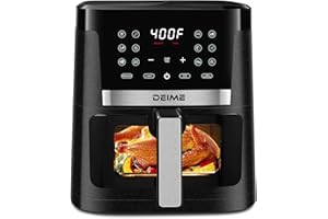 DEIME Air Fryer 7.5 QT 1700W Oilless Oven Healthy Cooker Air Fryers Large Capacity with 12 Presets, Visible Cooking Window, LCD Touch Screen, Customerizable Cooking, Non-Stick Basket (Black)