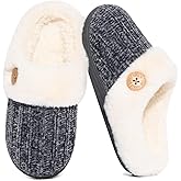 Evshine Warm Knit House Slippers for Women Comfy Wool-Like Lined Chenille Slippers with Memory Foam and Indoor Outdoor Soles