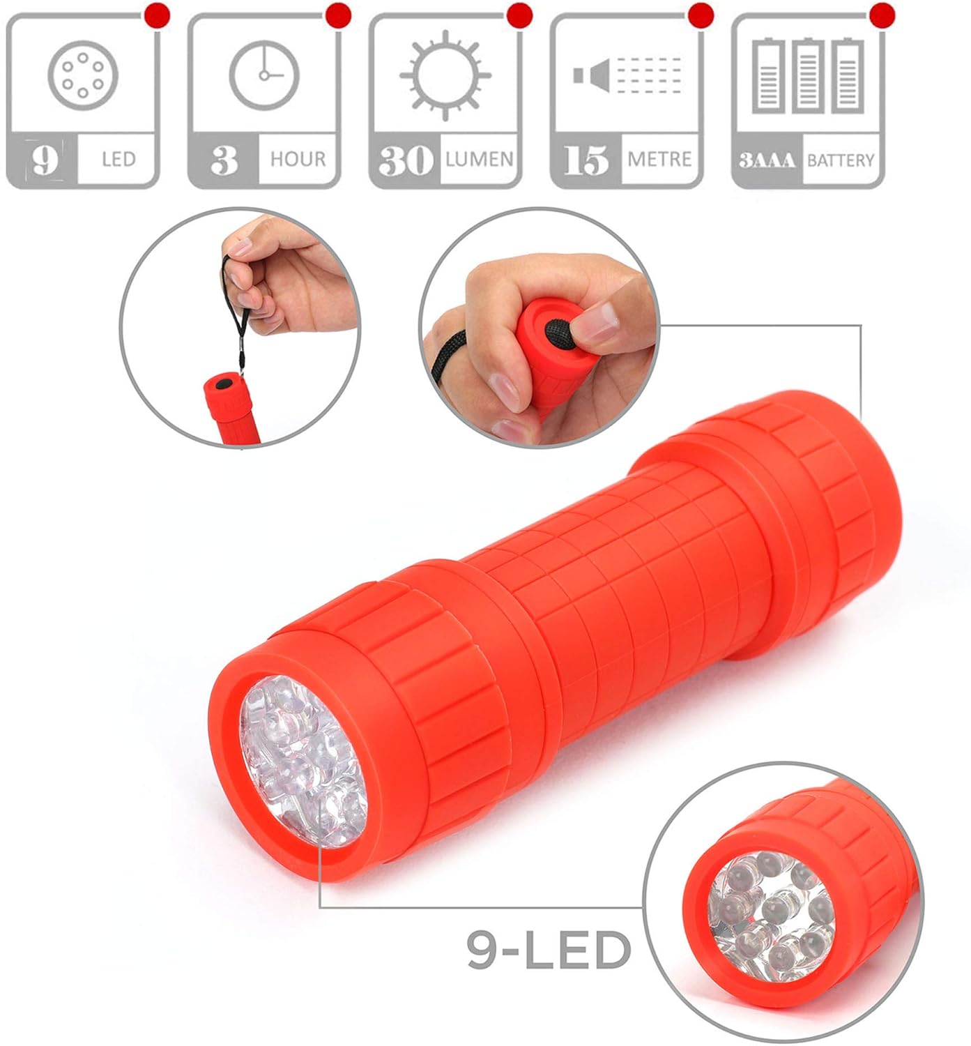 FASTPRO 10-Pack, 9-LED Mini Flashlight Set, 30-Pieces AAA Batteries are Included and Pre-Installed, Perfect For Class Teaching, Camping, Wedding Favor - - 