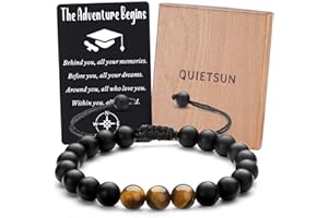 Quietsun Cool Easter Gifts for Teen Boys/Men-Natural Gemstone Bracelet with Meaningful Metal Wallet Card in Gift Box