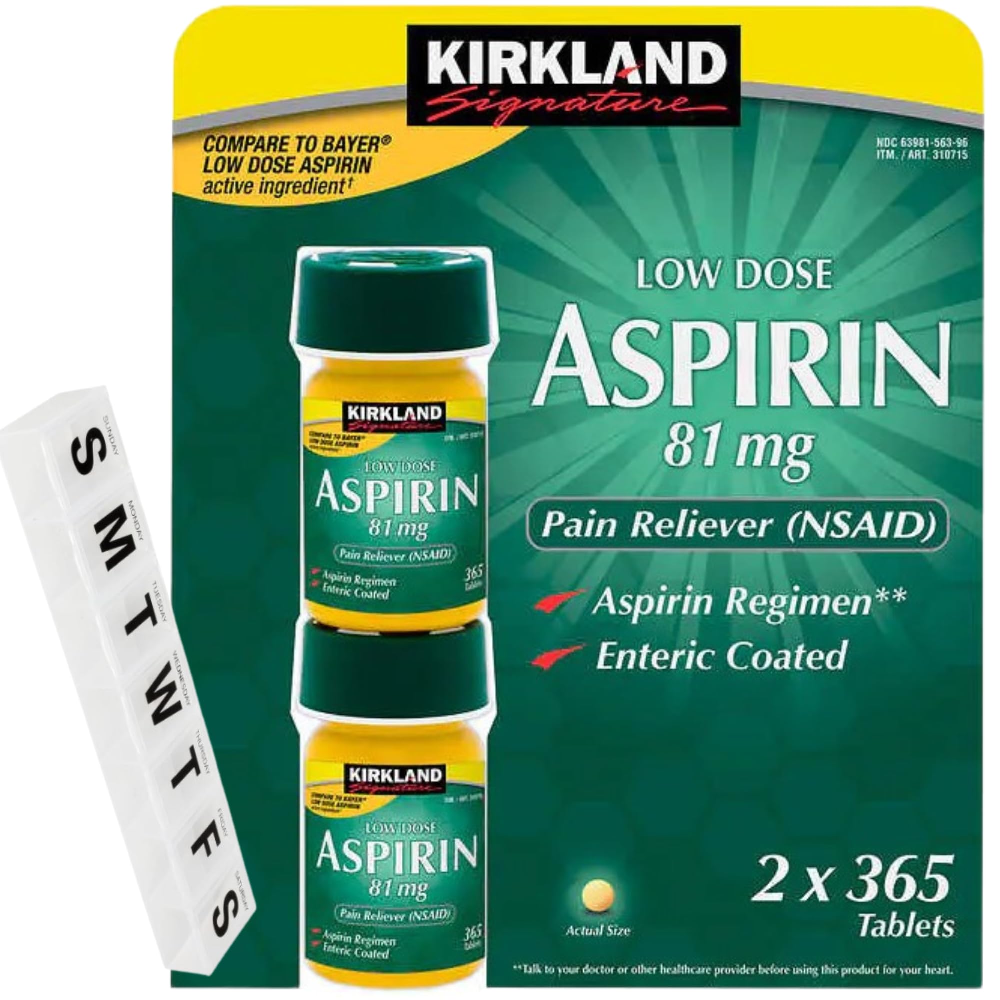 Mua Pill Organizer and Kirkland Signature Low Dose Aspirin, 81 mg (730