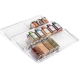 mDesign Adjustable, Expandable Plastic Spice Rack, Drawer Organizer for Kitchen Cabinet Drawers - 3 Slanted Tiers for Garlic,