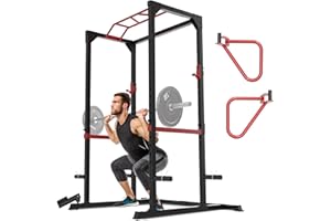 Fitness Reality Power Cage Squat Rack with Optional LAT Pulldown, Cable Crossover, 800 lb Capacity, Multi-Grip Pull-Up Bar, Adjustable Safety Bars, Strength Training for Home Gym