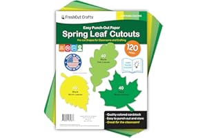 FRESHCUT CRAFTS 120 Pieces Spring Leaf Paper Cutouts with IDEA Guide, 2-Sided US Made Card Stock Punch Out Maple, Oak, and Birch Leaves for Bulletin Boards, Classroom Decor, Spring Crafts, DIY Scrapbook, and Posters