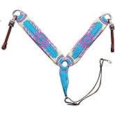 Western Mohair Horse Breast Collar Premium Wool and Leather Handmade Comfortable Equestrian Tack Breast Collar for Horse Free Size (Blue)