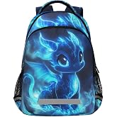 WEVIBOFU Cute Blue Glowing Dragon Backpack for Boys Girls Elementary School Bag Kids Travel Casual Rucksack Laptop Bookbag
