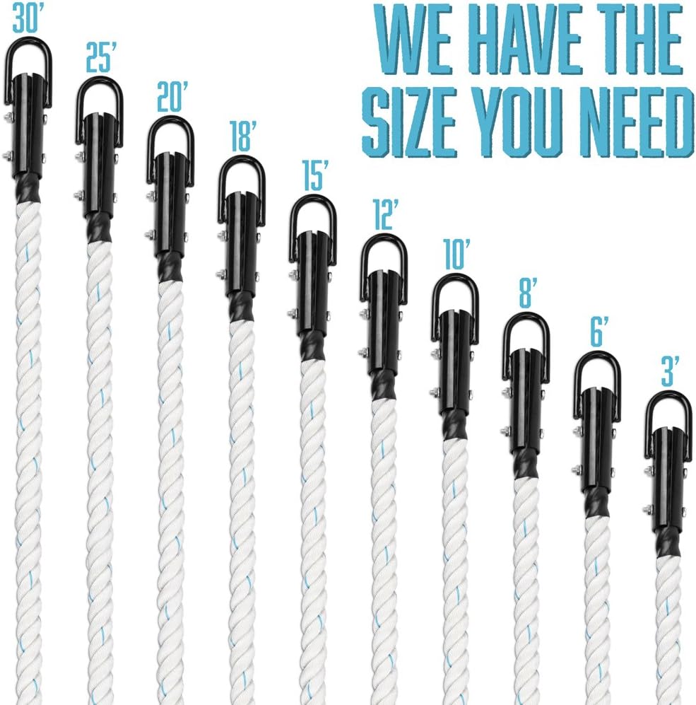 Crown Sporting Goods 1.5 Polydac Gym Climbing Rope, White - Fitness Equipment with Carabiner Eyehook for Physical Education, Strength Training, Coaching, Student Athletes, or Home Workouts : Sports & Outdoors
