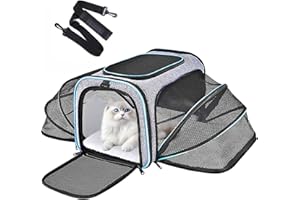 Expandable Cat Carrier,Pet Carrier Airline Approved 5-Side Ventilation Soft Cat Carrier Bag with Removable Fleece Pad and Sho