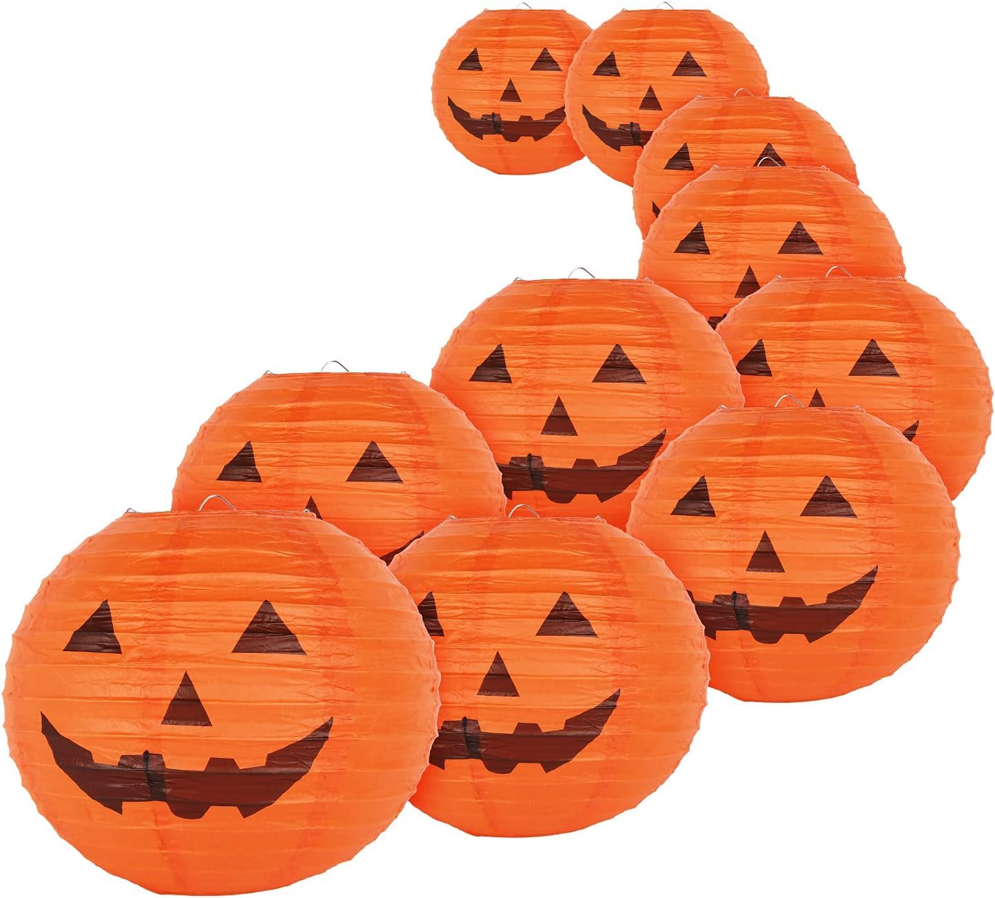 Photo 1 of 10 PCS Halloween Paper Pumpkin Lanterns Jack-O-Lanterns, 8 Inch, Halloween Hanging Party Decorations Outdoor Indoor
