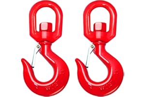 Kivomot G80 Heavy Duty Swivel Lifting Hook, 3 Ton Capacity, Forged, Heat Treated, Painted, 6:1 Safety Ratio, Set of 2 for Industrial and Construction Use