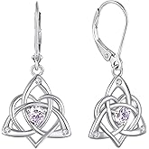 Starchenie Celtic Knot Dangle Earrings Sterling Silver Trinity Love Knot Leverback Earrings Gemstones Jewelry for Women