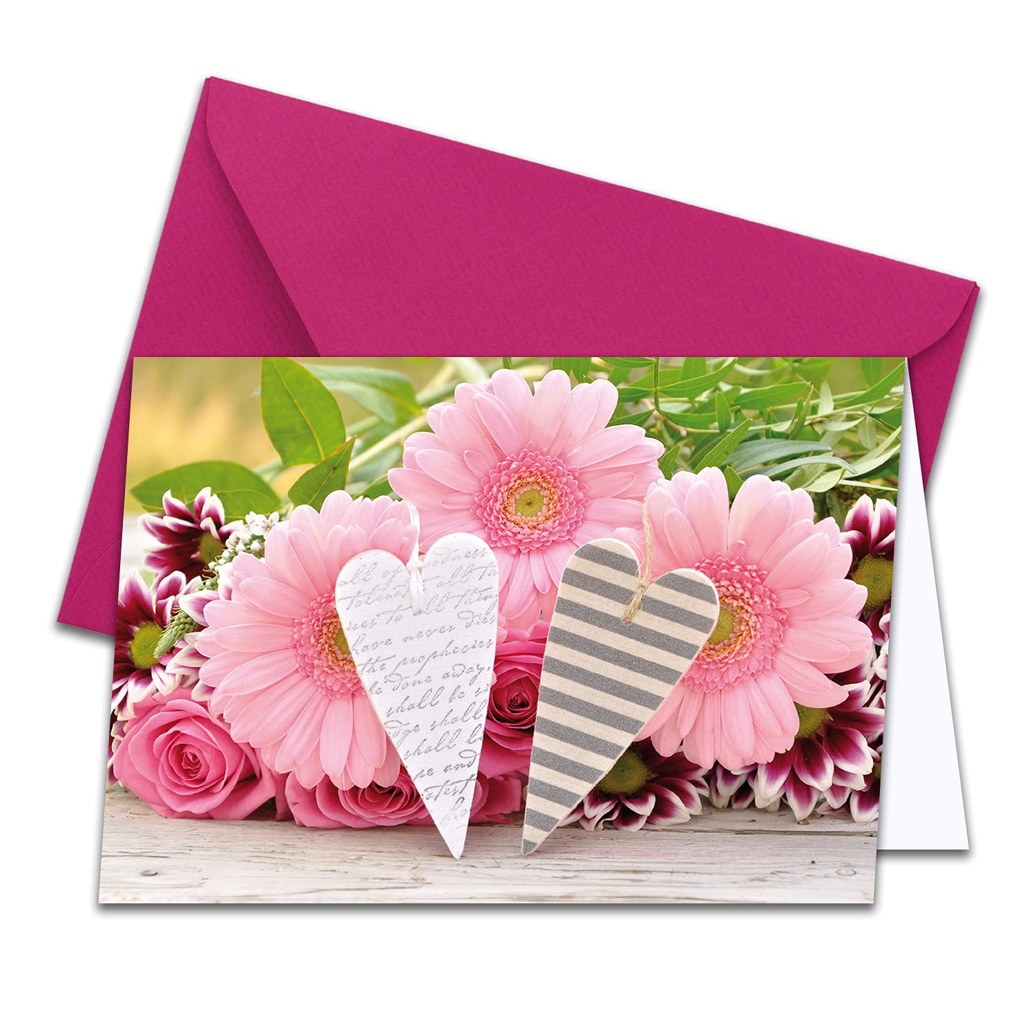 XXL greeting card for every occasion, DIN A4 - large greeting cards - 1 piece - greeting card set with large envelope DIN C4 - flowers with hearts