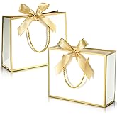 DOYIDE 2 Pack Thank You Gift Bags with Handles, 9x7x3.1in Paper Gift Bags with Bow Ribbon, White Party Favor Bags for Any Birthday Wedding Baby Shower Bridesmaid Party Medium Gift Wrap Bags
