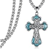 Tiaxiemo Orthodox Cross Necklace 925 Sterling Sliver Jesus Cross Necklace Christian Jewelry Gifts for Men