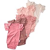 Butterblu baby-girls Rory 5-pack Short Sleeve Ruffle Shoulder Bodysuits 100% Organic Cotton for Baby Girls
